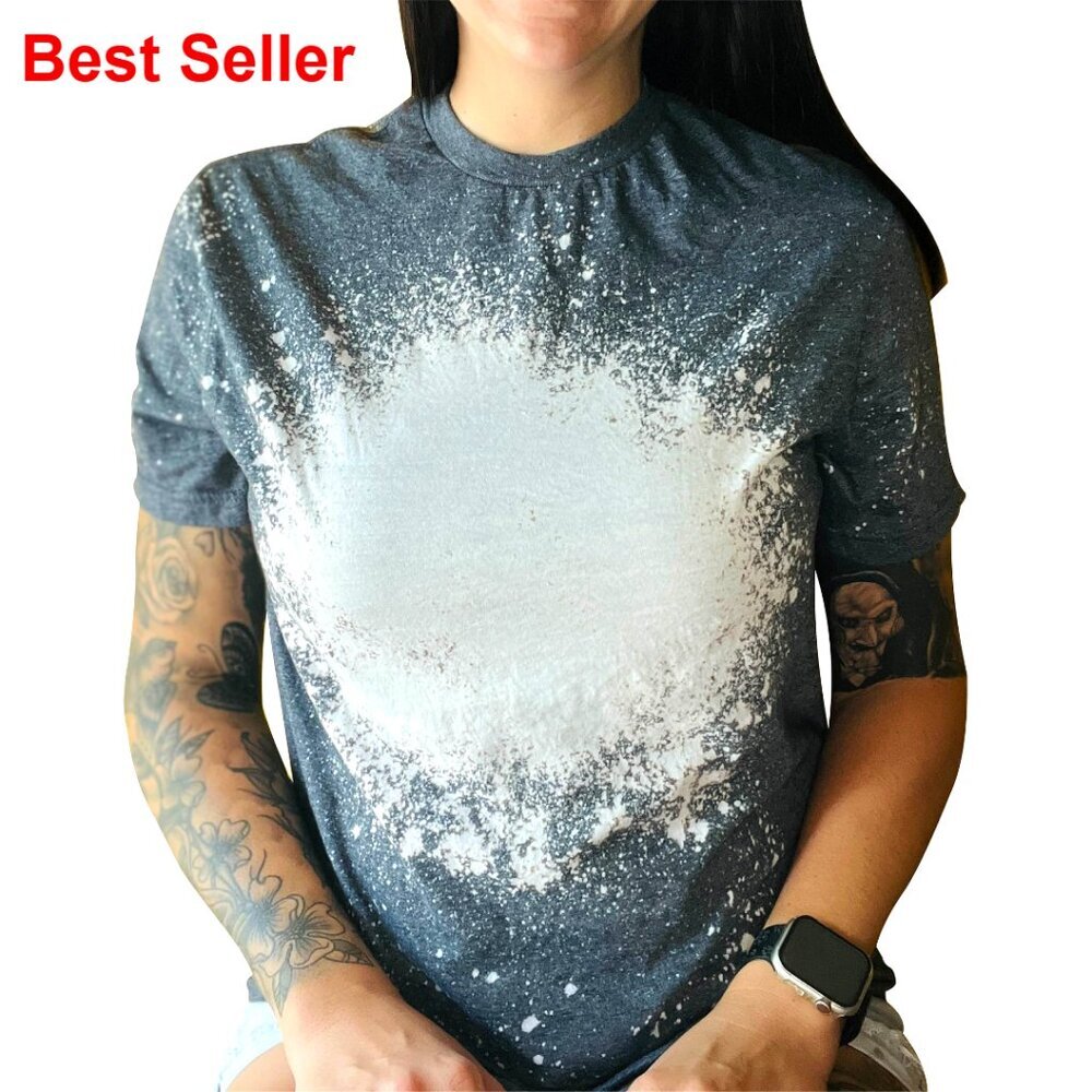 Bleached Distressed T-Shirt for Sublimation, Polyester Rayon Blend, Sizes S-XL